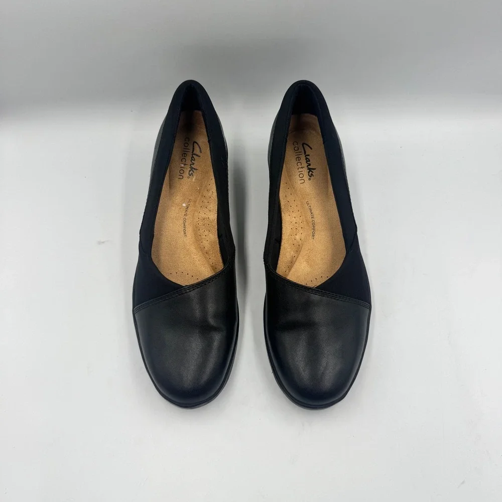 Clarks Collection Black Leather Wedge Pumps Ultimate Comfort Womens 8